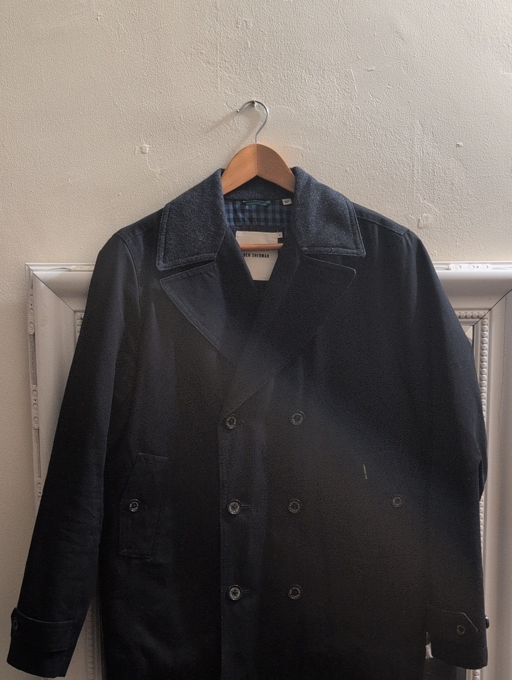 Ben Sherman Black Double-Breasted Peacoat